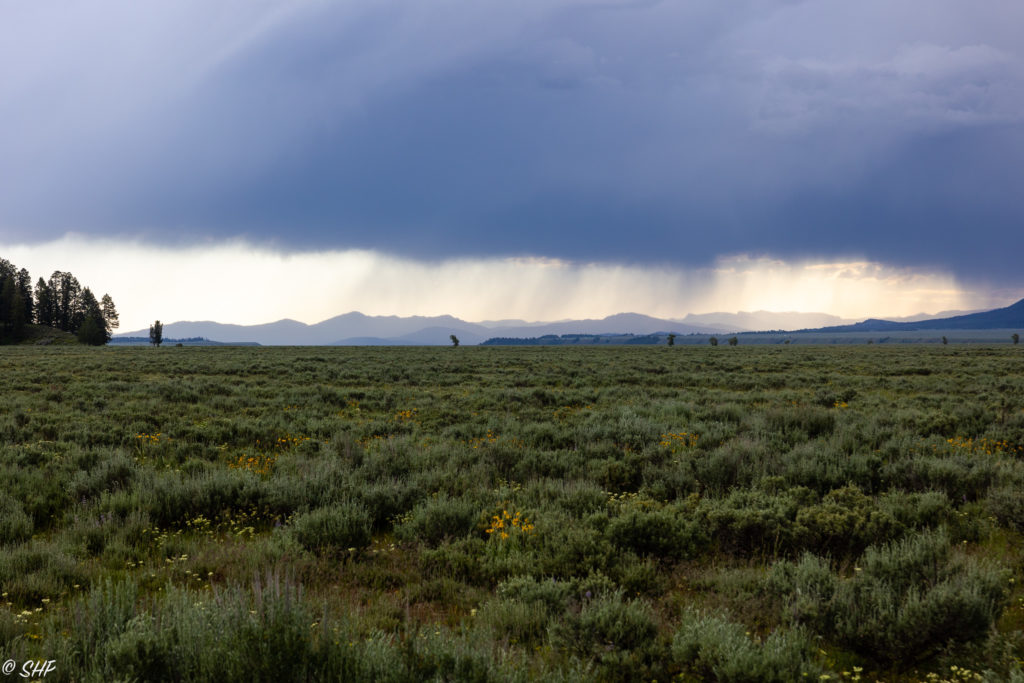 Rain clouds at roadside pulloff in Grand Teton National Park